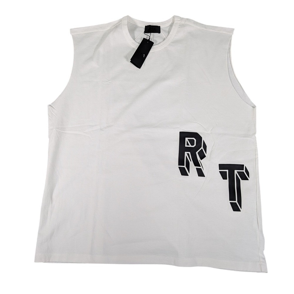 RtA Shirt Mens Large White Sleeveless RT Logo Graphic Cotton Muscle Tee Tank Top